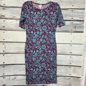 LuLaRoe Julia XS Paisley Bodycon Dress Burgundy Teal